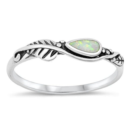 White Lab Opal Cute Bali Tear Drop Ring .925 Sterling Silver Band Sizes 5-10