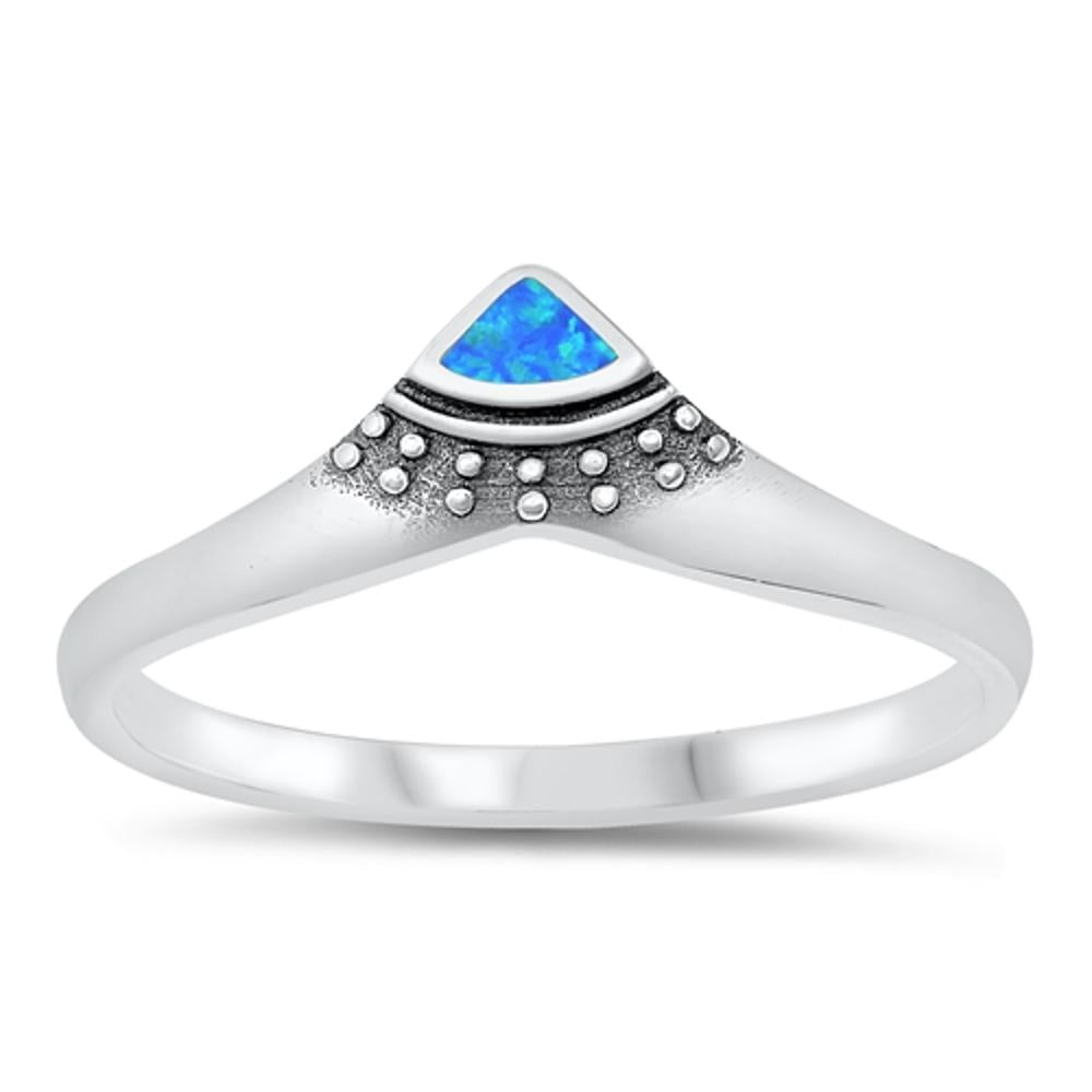 Blue Lab Opal Classic Chevron V Ring New .925 Sterling Silver Band Sizes 5-10