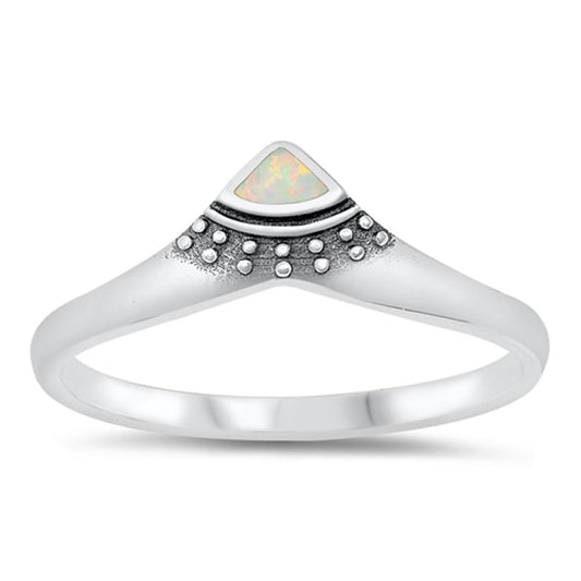 White Lab Opal Classic Chevron V Ring New .925 Sterling Silver Band Sizes 5-10