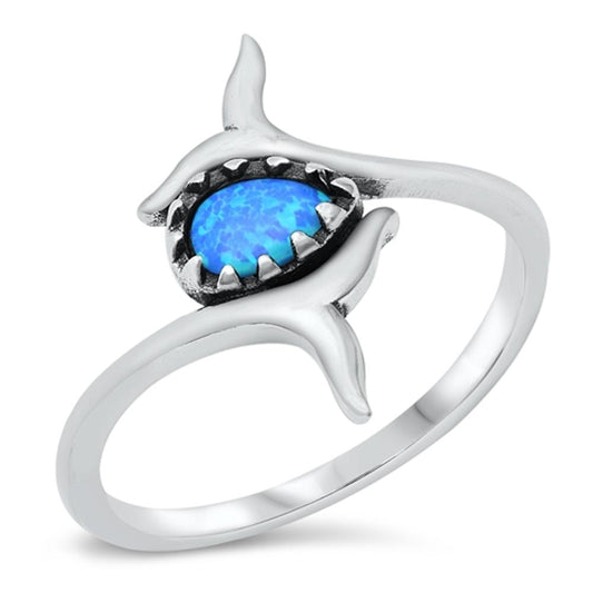 Whale Tail Blue Lab Opal Fashion Ring New .925 Sterling Silver Band Sizes 5-10