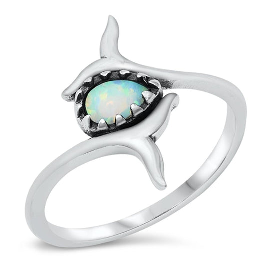 Whale Tail White Lab Opal Cute Bali Ring .925 Sterling Silver Band Sizes 5-10