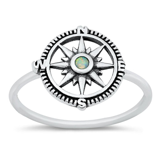 White Lab Opal Beautiful Compass Ring New .925 Sterling Silver Band Sizes 5-10