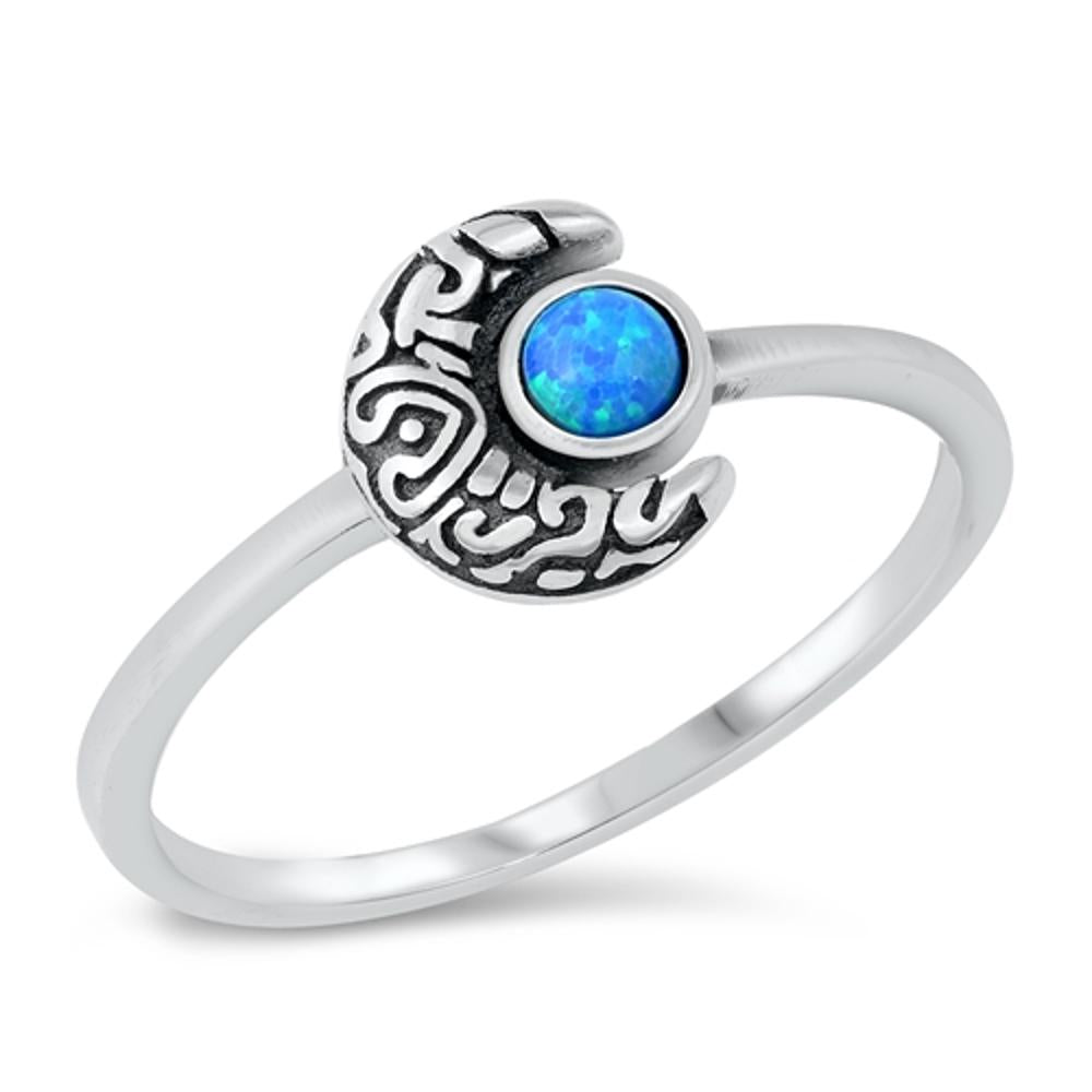 Blue Lab Opal Crescent Moon Phase Bali Ring New .925 Sterling Silver Sizes 4-10