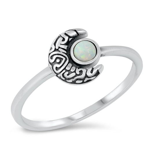 White Lab Opal Crescent Moon Witch Ring New .925 Sterling Silver Band Sizes 4-10