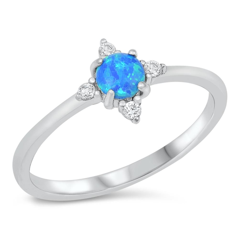 Blue Lab Opal Clear CZ North Star Ring New .925 Sterling Silver Band Sizes 4-10