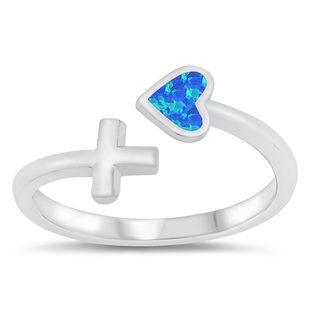 Heart Blue Lab Opal Love Cross Spoon Ring .925 Sterling Silver Band Sizes 5-10