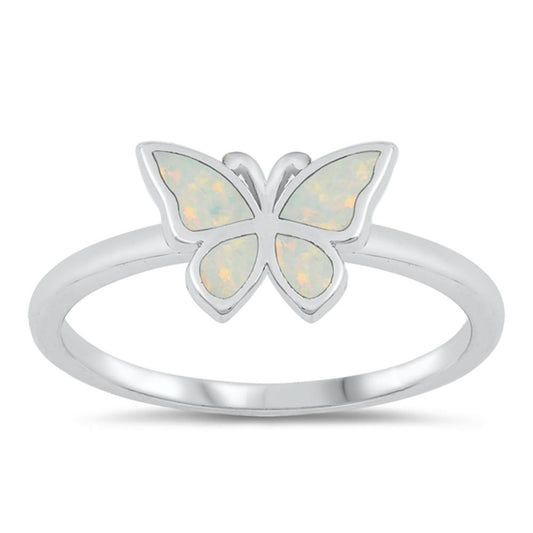 White Lab Opal Unique Butterfly Ring New .925 Sterling Silver Band Sizes 5-10