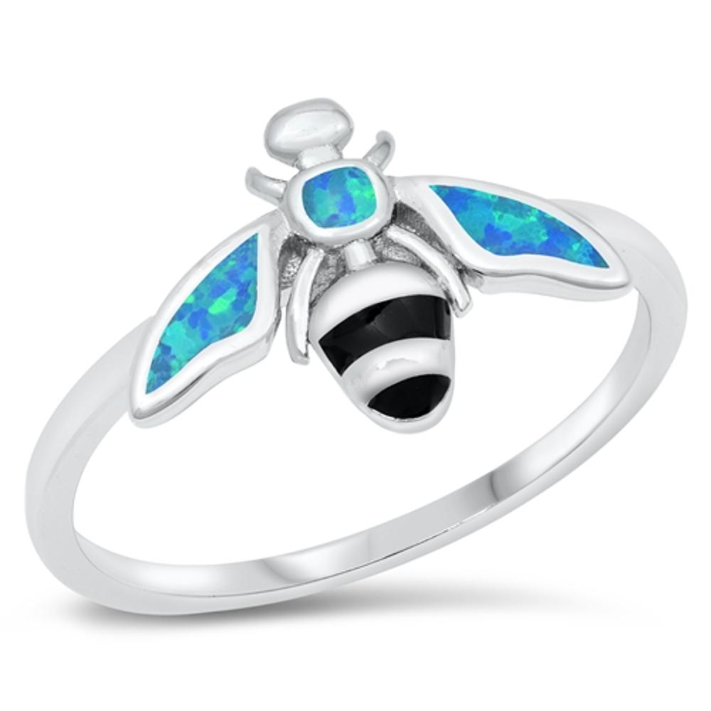 Blue Lab Opal Polished Honey Bee Ring New .925 Sterling Silver Band Sizes 5-10