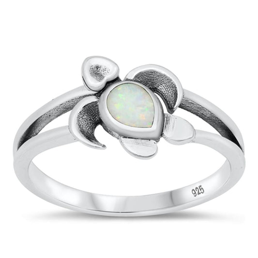 White Lab Opal Unique Sea Turtle Ring New .925 Sterling Silver Band Sizes 4-10