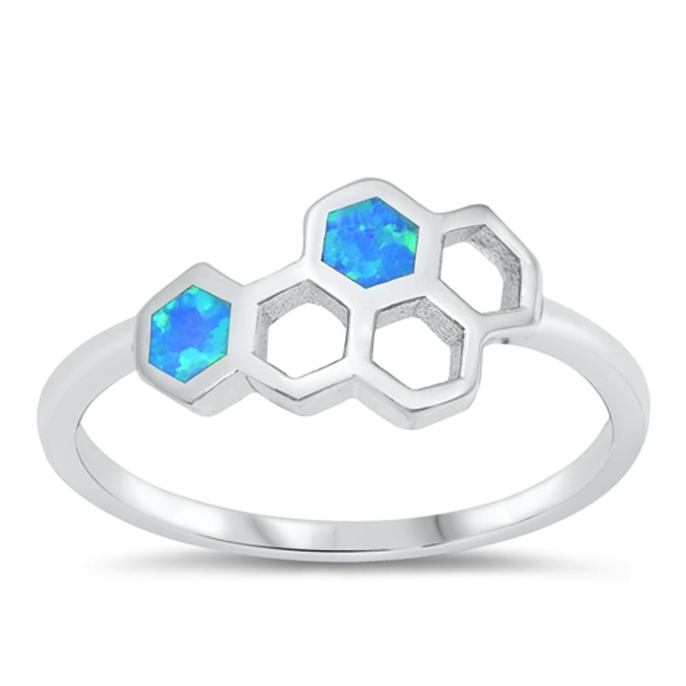 Blue Lab Opal Unique Honeycomb Ring New .925 Sterling Silver Band Sizes 4-10