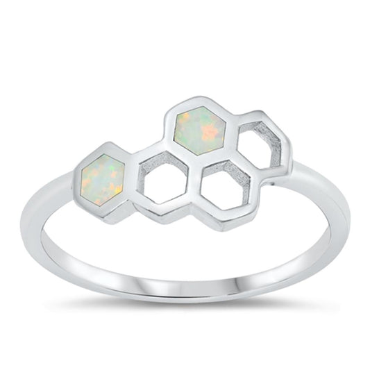 White Lab Opal Cute Honeycomb Ring New .925 Sterling Silver Band Sizes 4-10