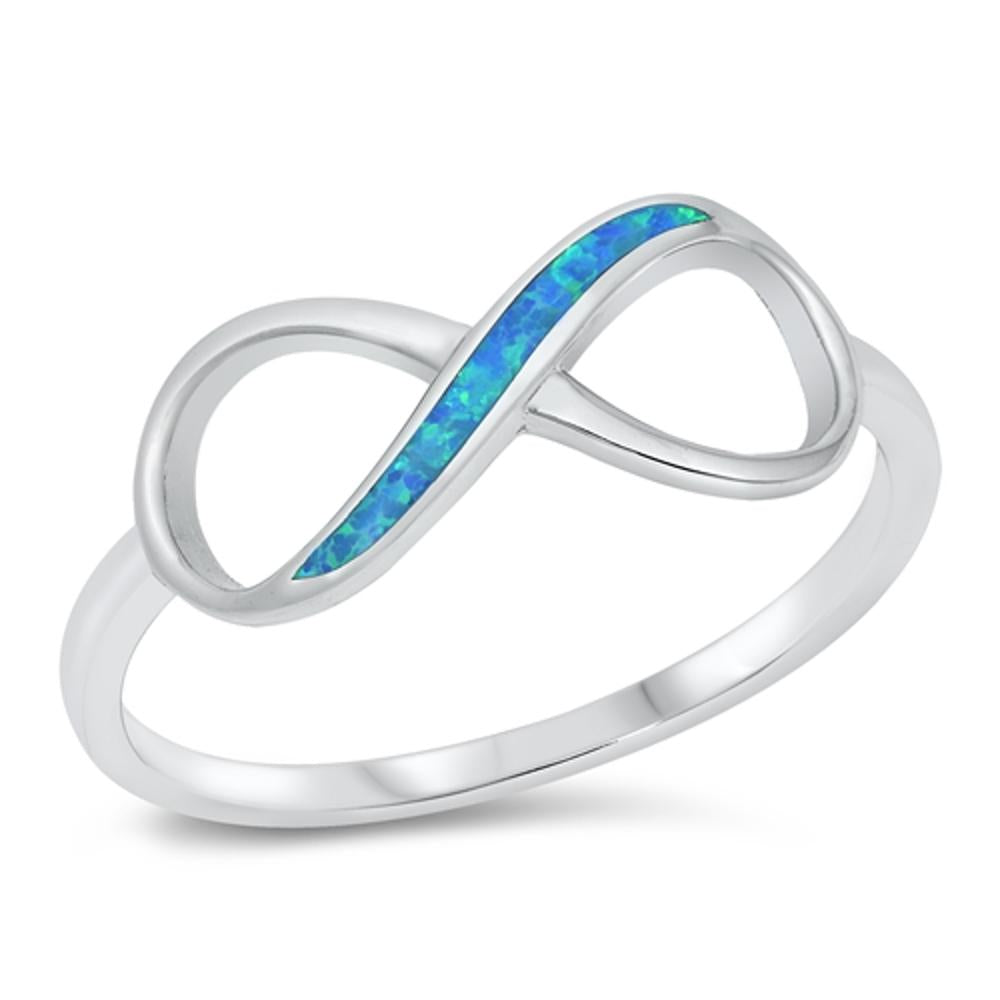 Blue Lab Opal Cute Infinity Love Ring New .925 Sterling Silver Band Sizes 4-10