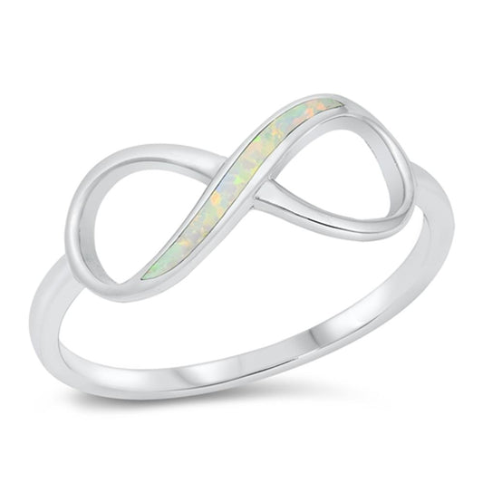 White Lab Opal Classic Infinity Ring New .925 Sterling Silver Band Sizes 4-10