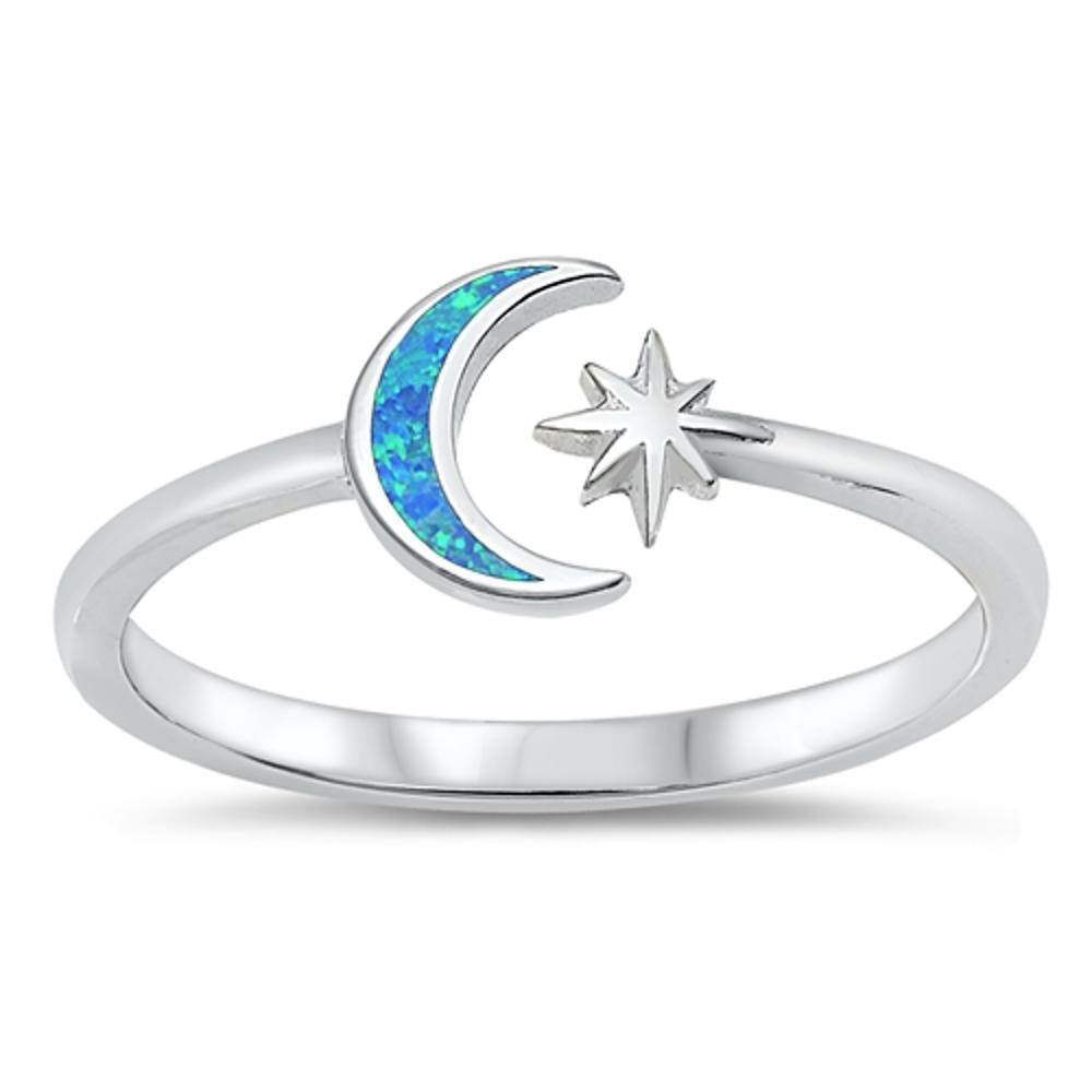 Blue Lab Opal Moon Star Adjustable Ring New .925 Sterling Silver Band Sizes 4-10
