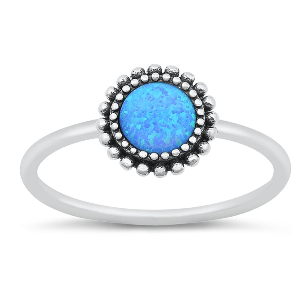 Blue Lab Opal Cute Bali Sun Flower Ring New .925 Sterling Silver Band Sizes 5-10