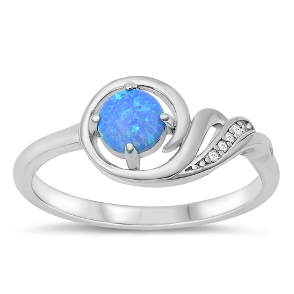 Cute Clear CZ Blue Lab Opal Unique Ring New .925 Sterling Silver Band Sizes 5-10