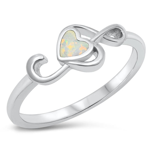 White Lab Opal Heart Treble Clef Music Ring .925 Sterling Silver Band Sizes 5-10