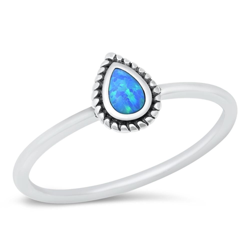 Blue Lab Opal Promise Tear Drop Ring New .925 Sterling Silver Band Sizes 5-10