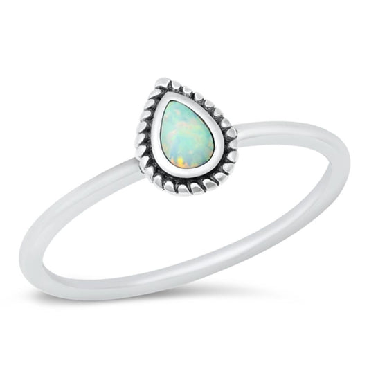 White Lab Opal Beautiful Tear Drop Ring New .925 Sterling Silver Band Sizes 5-10