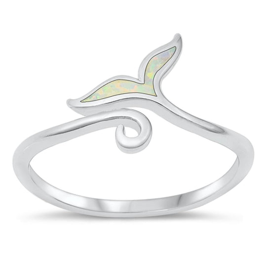 Whale Tail White Lab Opal Classic Ring New .925 Sterling Silver Band Sizes 4-10