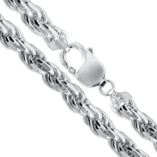 Sterling Silver Heavy Diamond-Cut Rope Chain 9.7mm 925 Italy Men's Necklace
