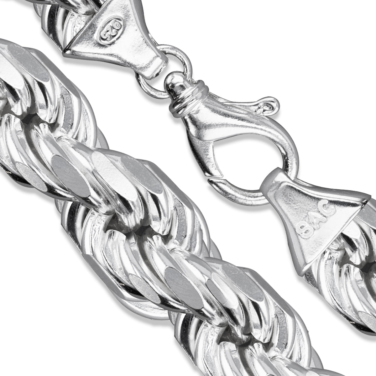 Sterling Silver Heavy Diamond-Cut Rope Chain 18mm Solid 925 Italy Men's Necklace