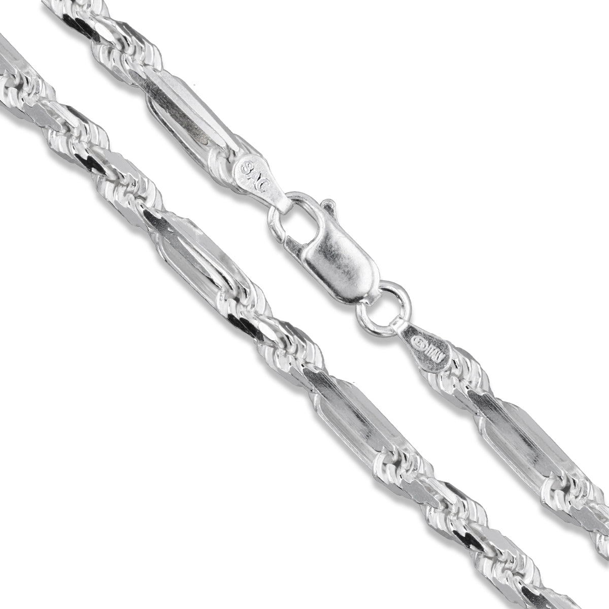 Sterling Silver Long Rope Figarope 3.8mm Wide Knot Figaro Link Necklace Chain