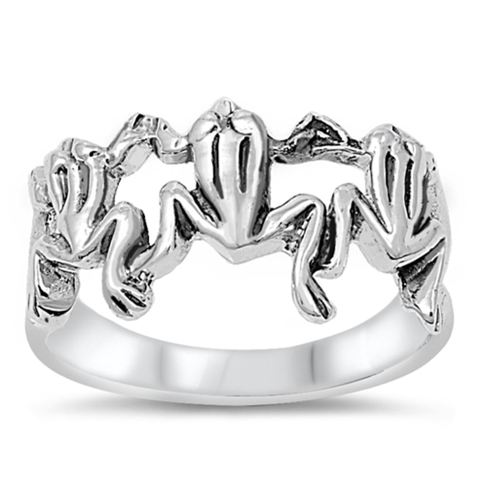 Sterling Silver Woman's Frogs Unique Fashion Ring Unique 925 Band Sizes 4-11