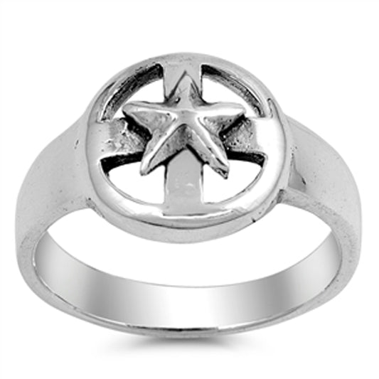 Antiqued Star Cross Filigree Cutout Ring .925 Sterling Silver Band Sizes 6-10
