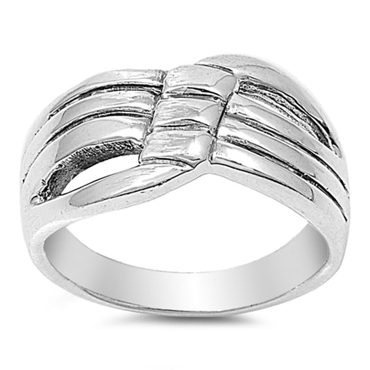 Criss Cross Wave Knot Wide Statement Ring .925 Sterling Silver Band Sizes 6-10