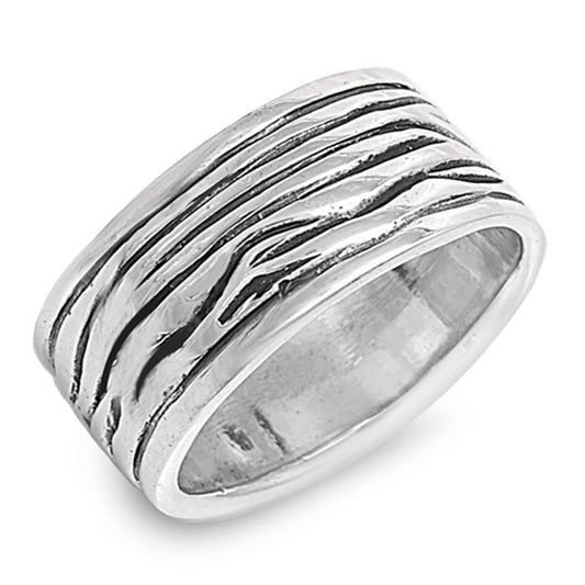 Wide Grooved Oxidized Wedding Ring New .925 Sterling Silver Band Sizes 6-12