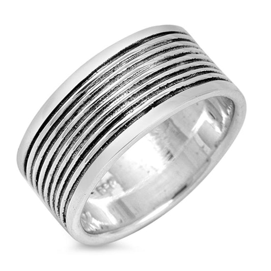 Wide Oxidized Groove Ridge Wedding Ring New .925 Sterling Silver Band Sizes 6-13