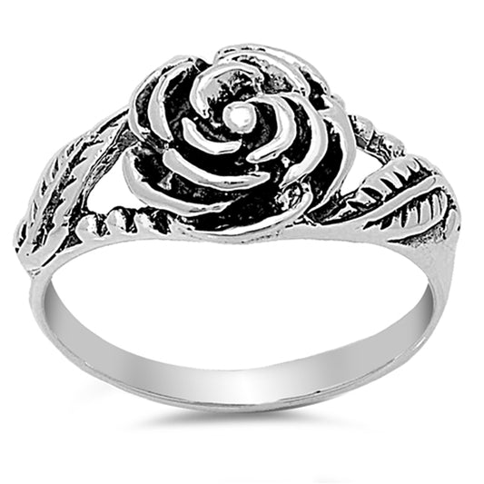 Oxidized Rose Flower Leaf Filigree Ring New .925 Sterling Silver Band Sizes 5-10