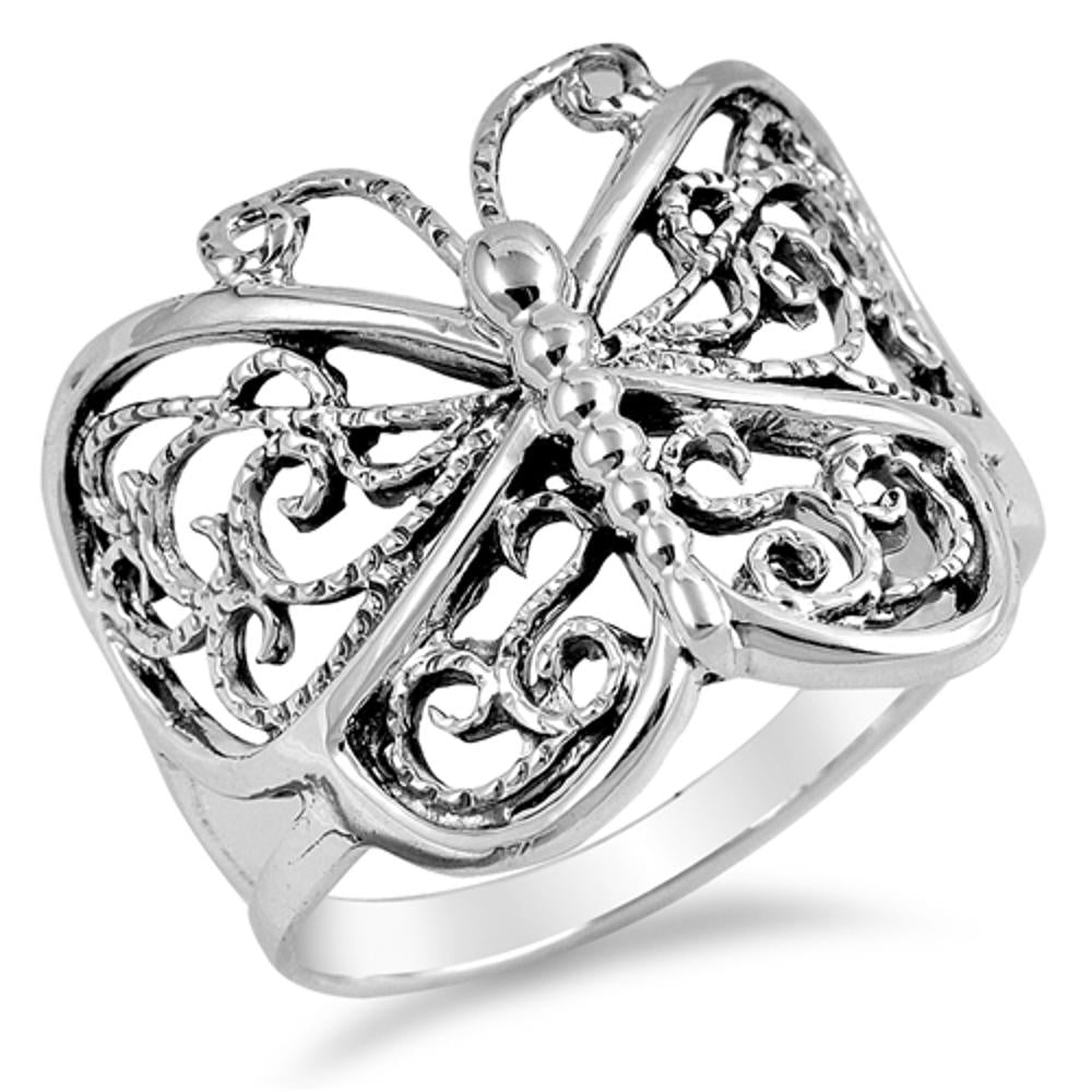 Sterling Silver Woman's Butterfly Cute Ring Wholesale 925 Band 19mm Sizes 5-12