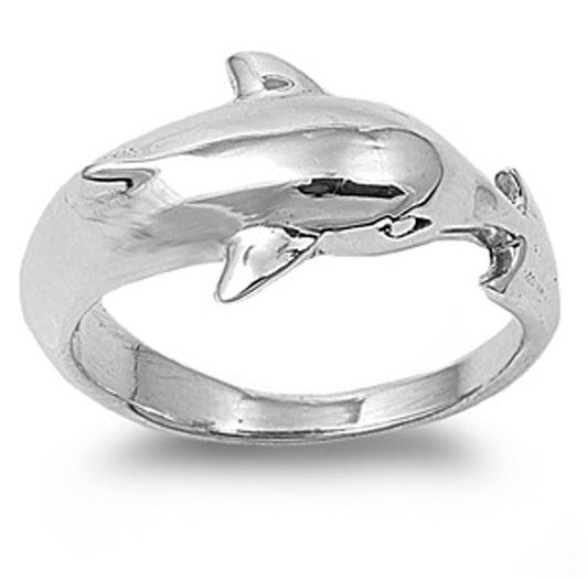 Dolphin Ocean Fish Animal Friendship Ring .925 Sterling Silver Band Sizes 5-10