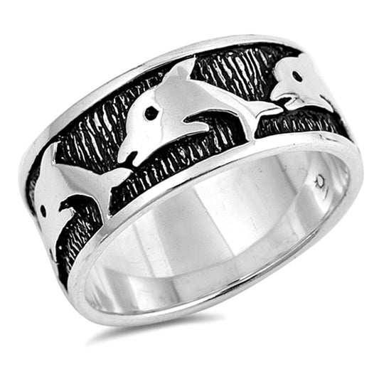 Dolphin Jumping Waves Animal Friendship Ring 925 Sterling Silver Band Sizes 5-12