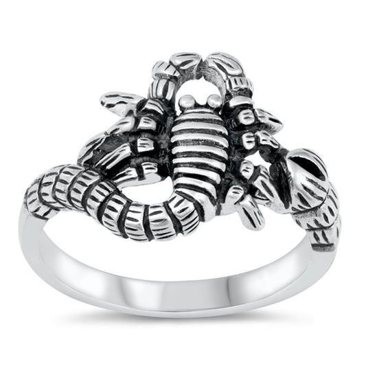 Oxidized Scorpion Dangerous Animal Biker Ring Sterling Silver Band Sizes 4-11