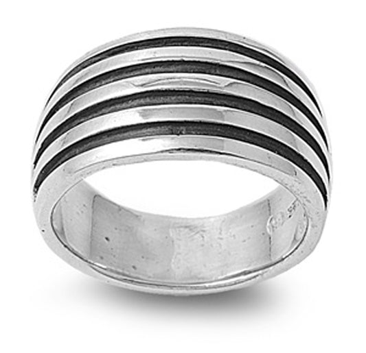 Antiqued Groove Bar Line Wide Wedding Ring .925 Sterling Silver Band Sizes 6-13