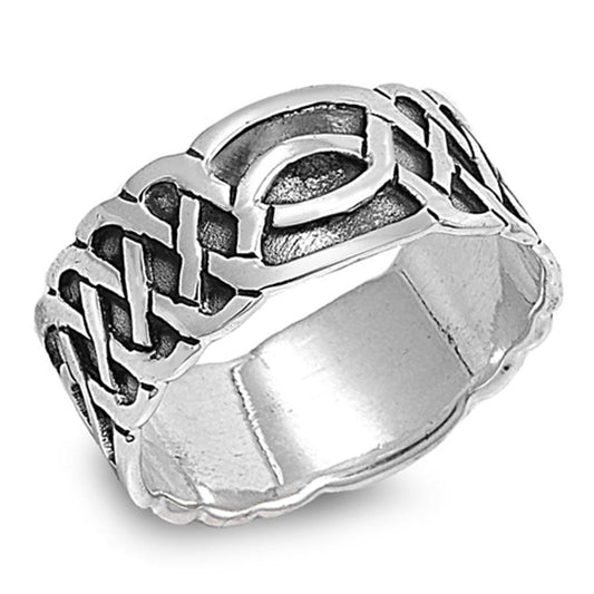 Sterling Silver Men's Celtic Knot Ring Pure 925 Wedding Band 10mm Sizes 8-14