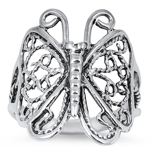 Filigree Butterfly Oxidized Winged Animal Ring Sterling Silver Band Sizes 5-11