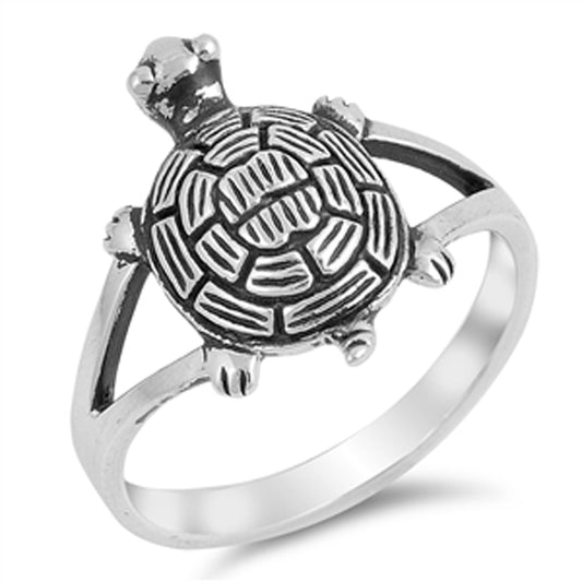 Oxidized Turtle Animal Shell Detailed Ring .925 Sterling Silver Band Sizes 5-10