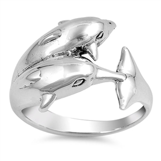 Dolphin Ocean Animal Friendship Fish Ring .925 Sterling Silver Band Sizes 5-10