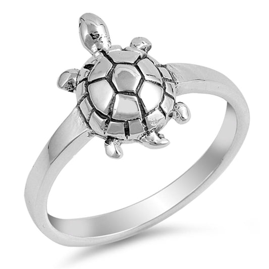 Cute Turtle Girl's Animal Shell Water Ring .925 Sterling Silver Band Sizes 5-10
