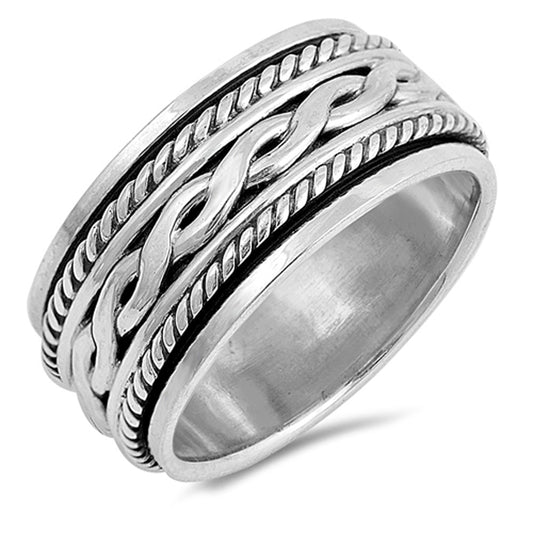 Wide Spinner Bali Rope Infinity Knot Ring Sterling Silver Sizes 10-11
