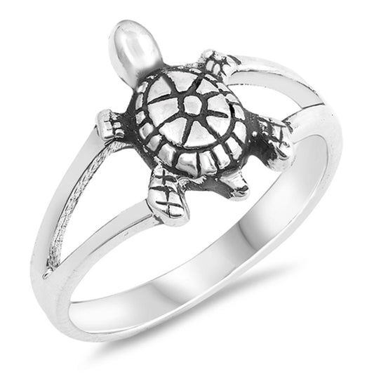 Oxidized Hawaiian Tropical Turtle Animal Ring Sterling Silver Band Sizes 5-10