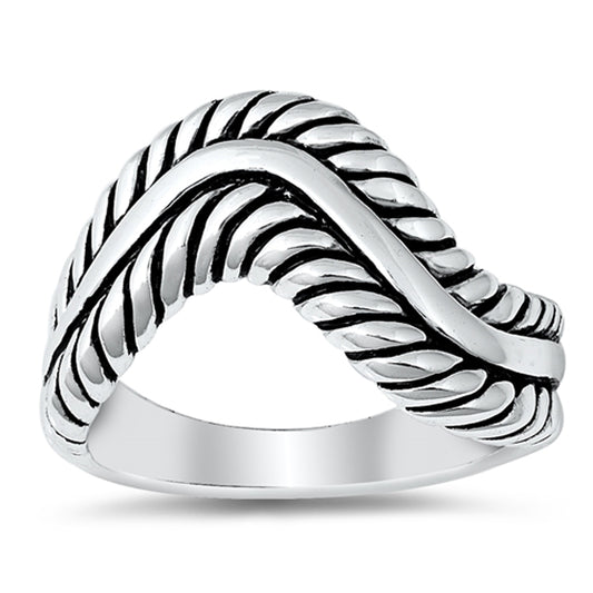 Oxidized Wave Rope Wide Heavy Ring New .925 Sterling Silver Band Sizes 6-9