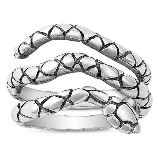 Snake Wide Coil Animal Head Ring New .925 Sterling Silver Band Sizes 6-10