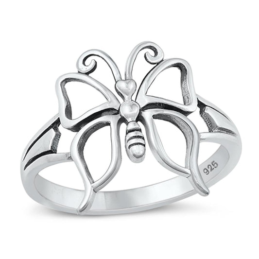 Filigree Butterfly Girl Oxidized Ring New .925 Sterling Silver Band Sizes 4-10