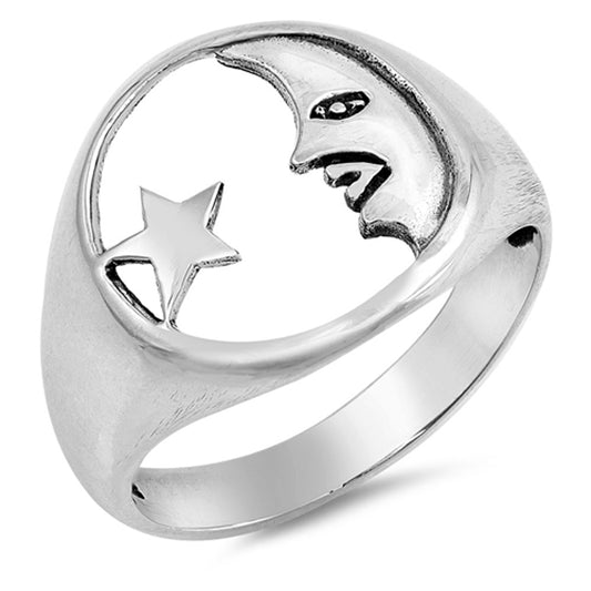Wide Sun Star Moon Universe Girlfriend Ring .925 Sterling Silver Band Sizes 5-12