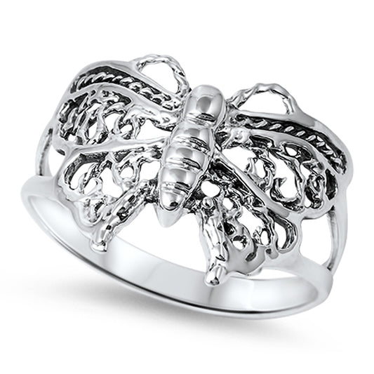 Filigree Butterfly Intricate Wing Animal Ring Sterling Silver Band Sizes 5-9